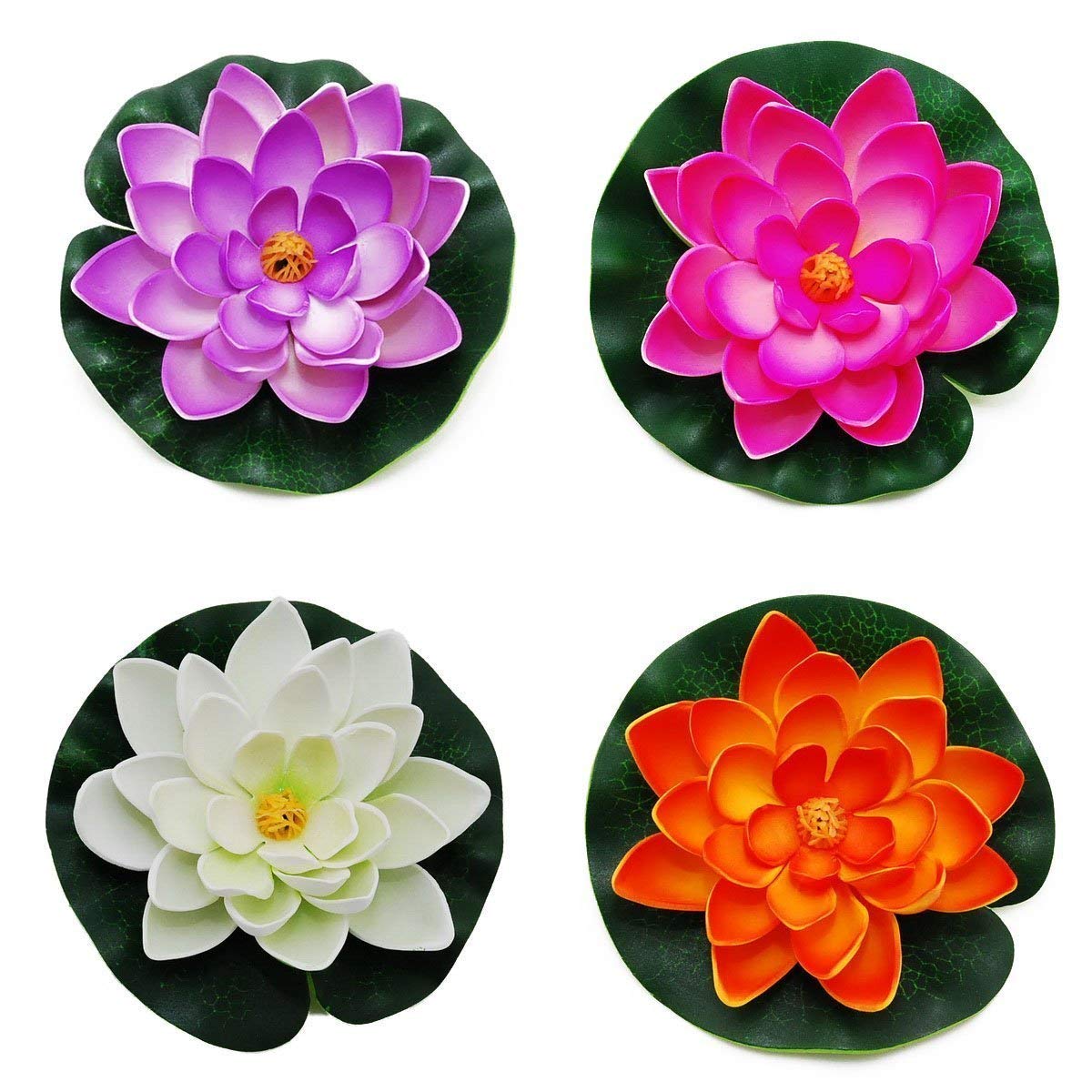 Hilai Floating Pond Decor Water Lily/Lotus Foam Flower, Large (Set of 4)