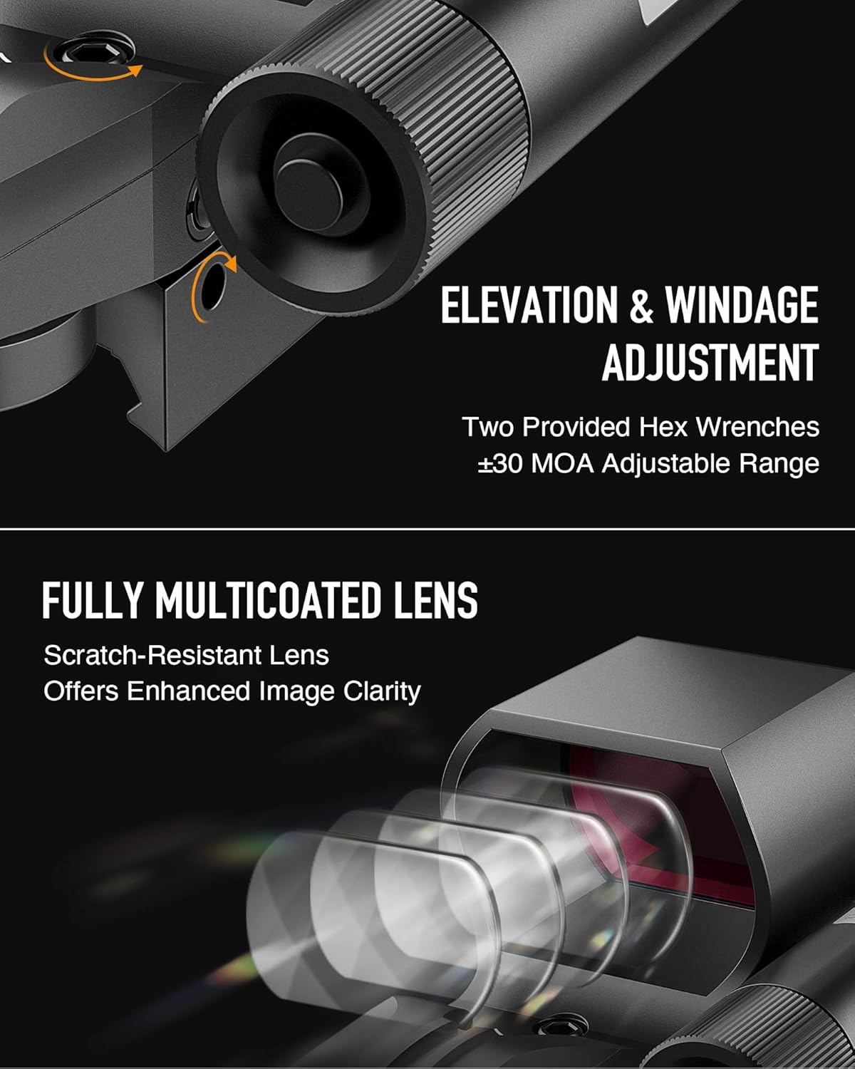 HIRAM Reflex Sight Laser Combo, 2 MOA Red Dot Sight with Green Laser 4 Reticle Patterns 8 Brightness Settings for 20 mm Picatinny Weaver Rails, Tactical Optics for Rifle Pistol Airsoft