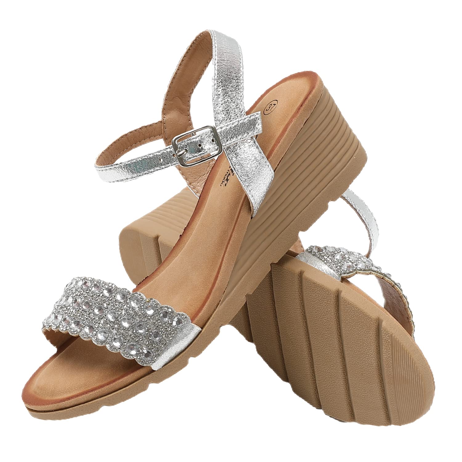 JOMIX Sandali Donna Estive Tacco Zeppa Eleganti Comodi Decorato con Strass