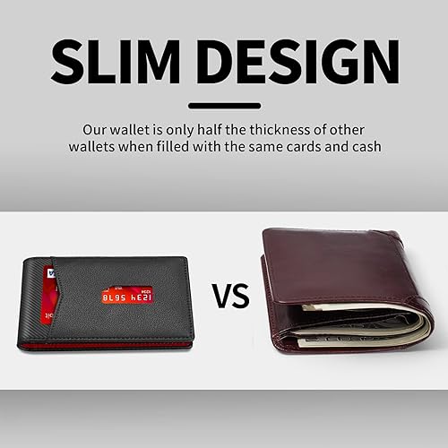 Miniatura 6 de SHOUCANGAR Billeteras para hombre delgadas con 11 ranuras para tarjetas, billetera RFID minimalista con bolsillo frontal, cartera de tarjetas de