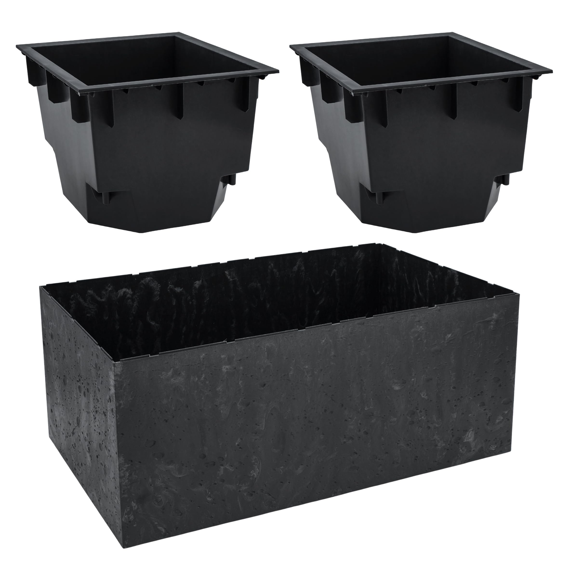 Skrzynka na kwiaty z tworzywa sztucznego, wygląd betonu, 2 komory na rolkach – 59 x 29 cm – prostokątna donica na rośliny, antracytowa, z wkładem na rośliny i drenażem, zwijana doniczka na kwiaty do