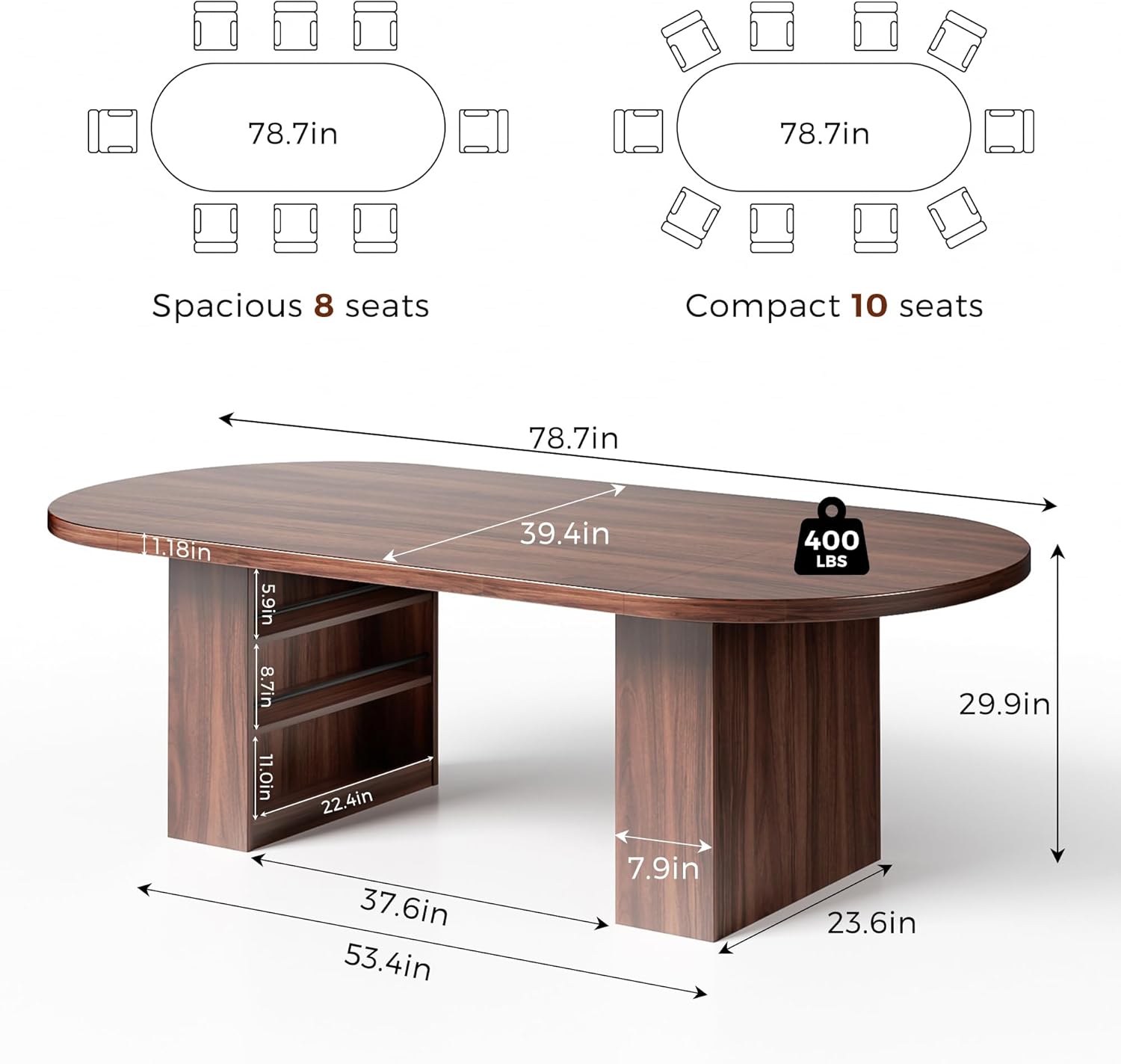 Jocoevol 78.7" Dining Table for 6 8 10, Modern Dining Room Table with Storage, Wood Kitchen Table with Heavy Duty Legs, Dinner Tables for Kitchen Dining Room (Walnut)