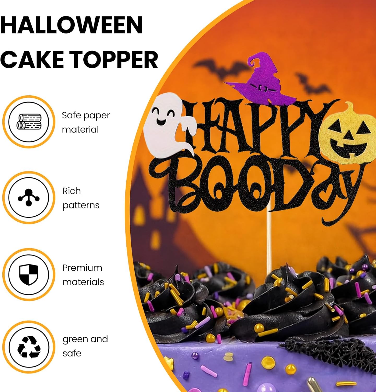 Halloween Cake Toppers - DIY Cake Decor, Classic Party Toppers Food Picks for Halloweens Theme Party, Bats Birthday, Castle