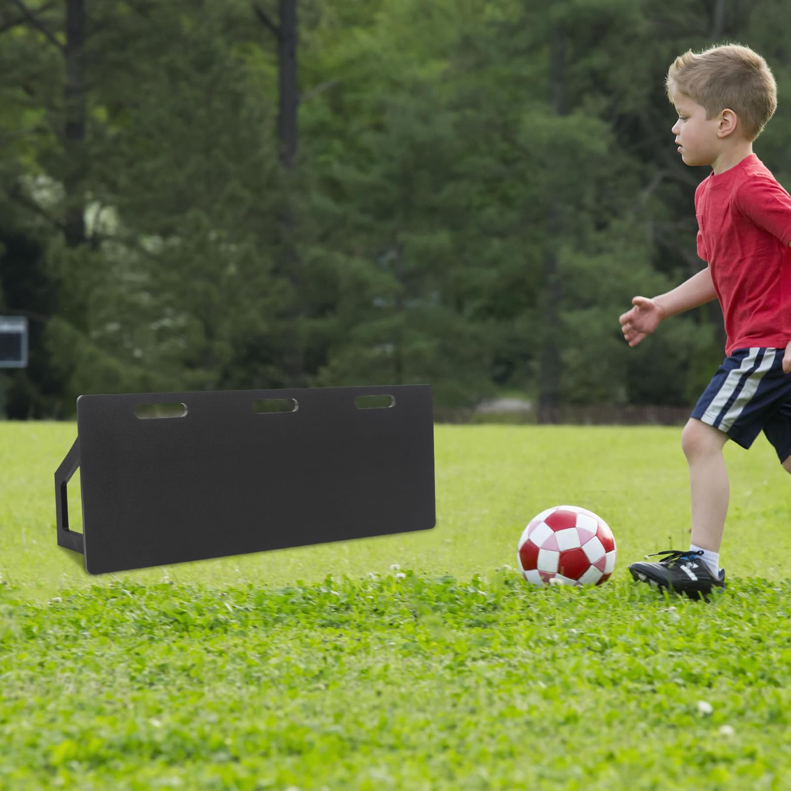Tavola per rimbalzo da calcio, portatile, 115 x 45 cm, pieghevole, doppio angolo, in HDPE, colore nero, per esercizi di passaggio, controllo della palla e allenamento di calcio