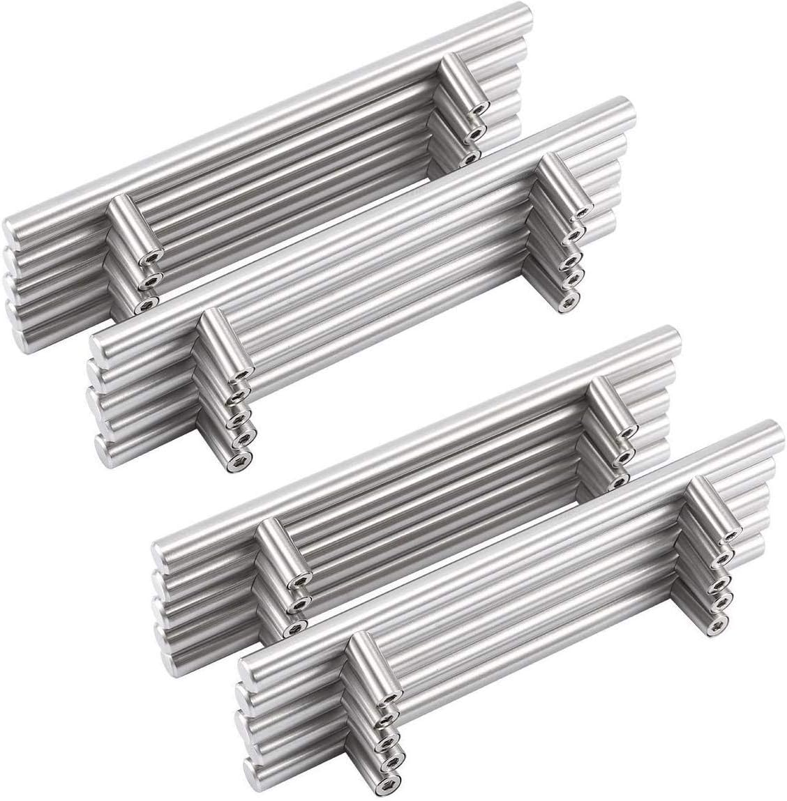 20 x Brushed Steel Kitchen Cabinet Handles T-Bar Bar Kitchen Door Handles Stainless Steel, Diameter 12mm(Hole Centres: 160 mm)