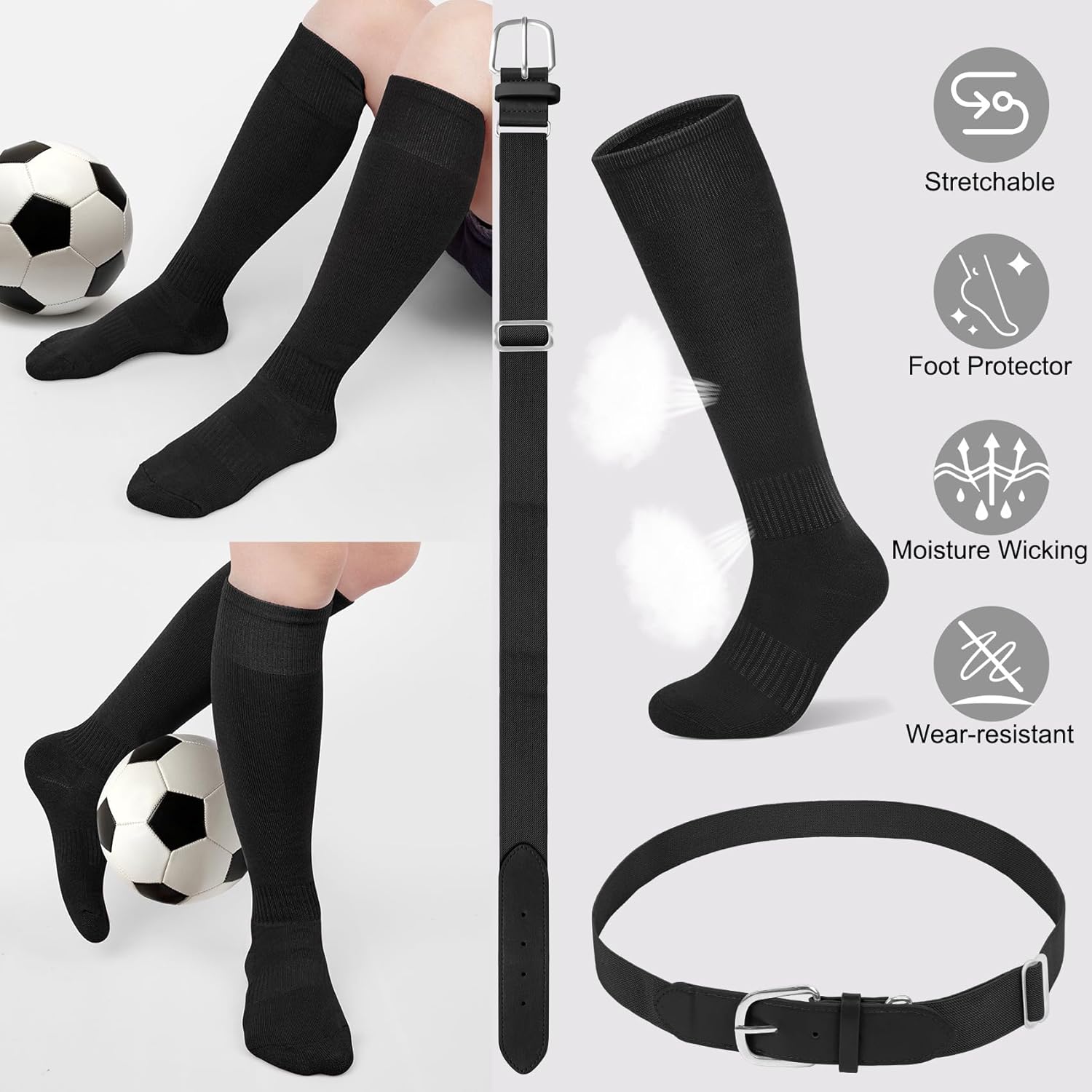 YSense Knee High Baseball Socks for Youth, Softball Soccer Calf Tube Socks & Belt Combo Set for Boys Girls Women Men Sports - Image 7