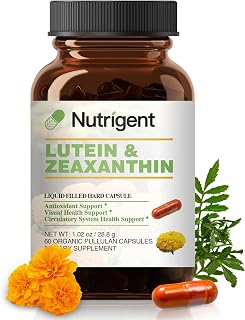 Lutein 20 mg with Zeaxanthin, Liquid Filled Organic Capsules, Eye Health Supplements, Support Vision Health, Gluten Free, Soy Free (60ct)