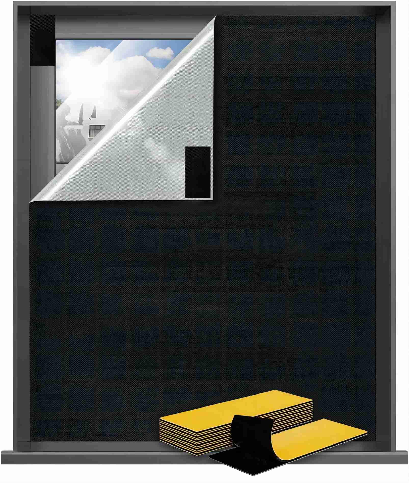 Oscuranti per Finestre - Senza Fori Tende Oscuranti per Interni 100% Oscurante, Oxford Pellicola Oscurante Vetro Finestre con Velcro,Portatile Tagliabile Tessuto Oscurante per Lucernari,Camera,Viaggio