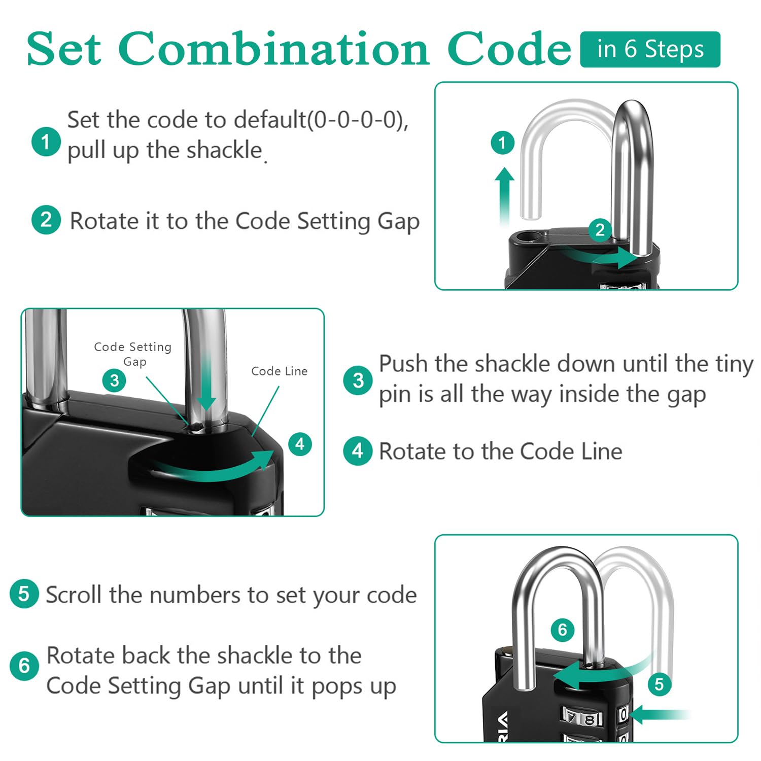 ORIA Combination Lock, 2 Pack Combination Padlock, 4-Digit Locker