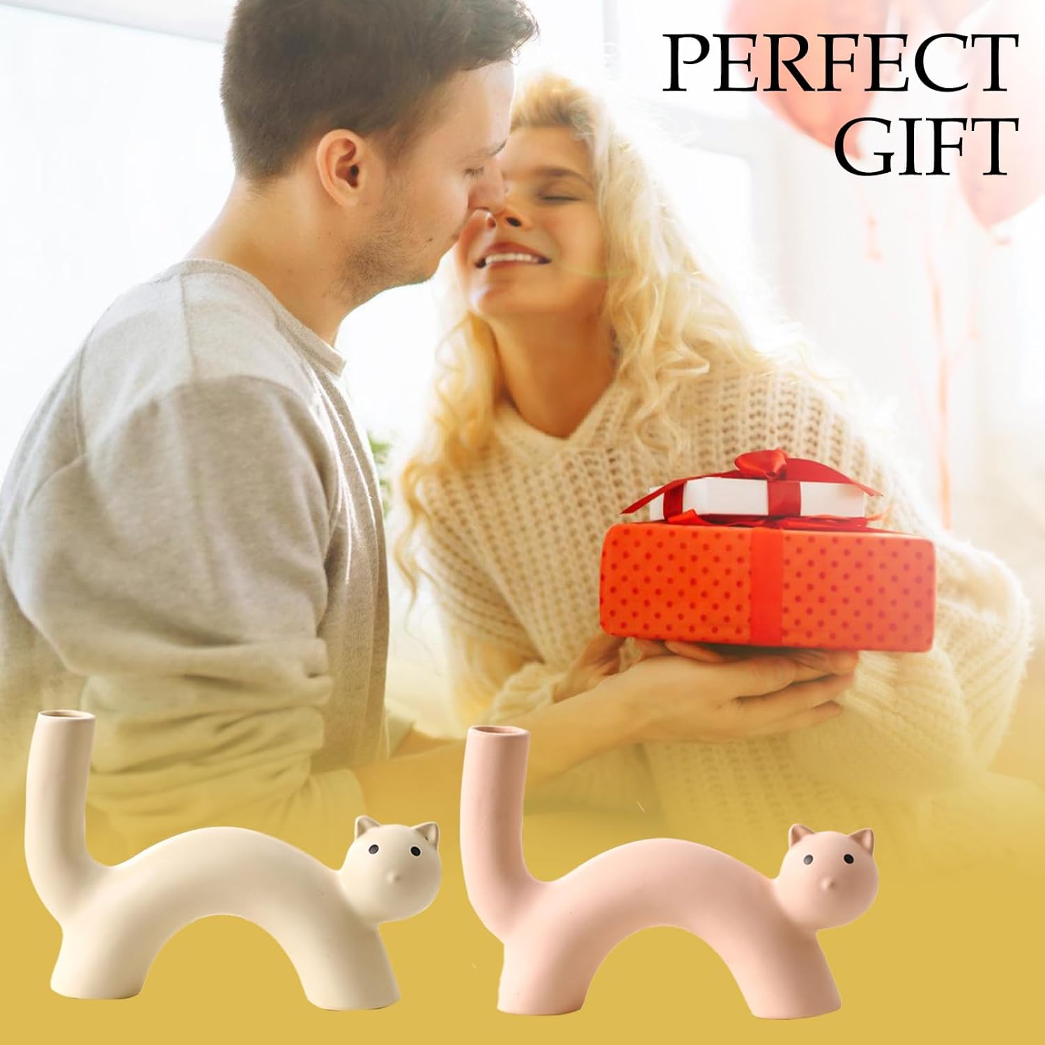 Cute Cat Shaped Ceramic Vase – Ideal for Living Room, Office, Study & Coffee Table Decor, Creative Floral Ornament, Unique Home Decoration to Elevate Your Space (White)