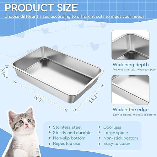 Miniatura 2 de LIHONG Caja de arena de acero inoxidable para gatos, caja de arena de metal grande para gatos pequeños y grandes, sin olor, antiadherente, fácil de