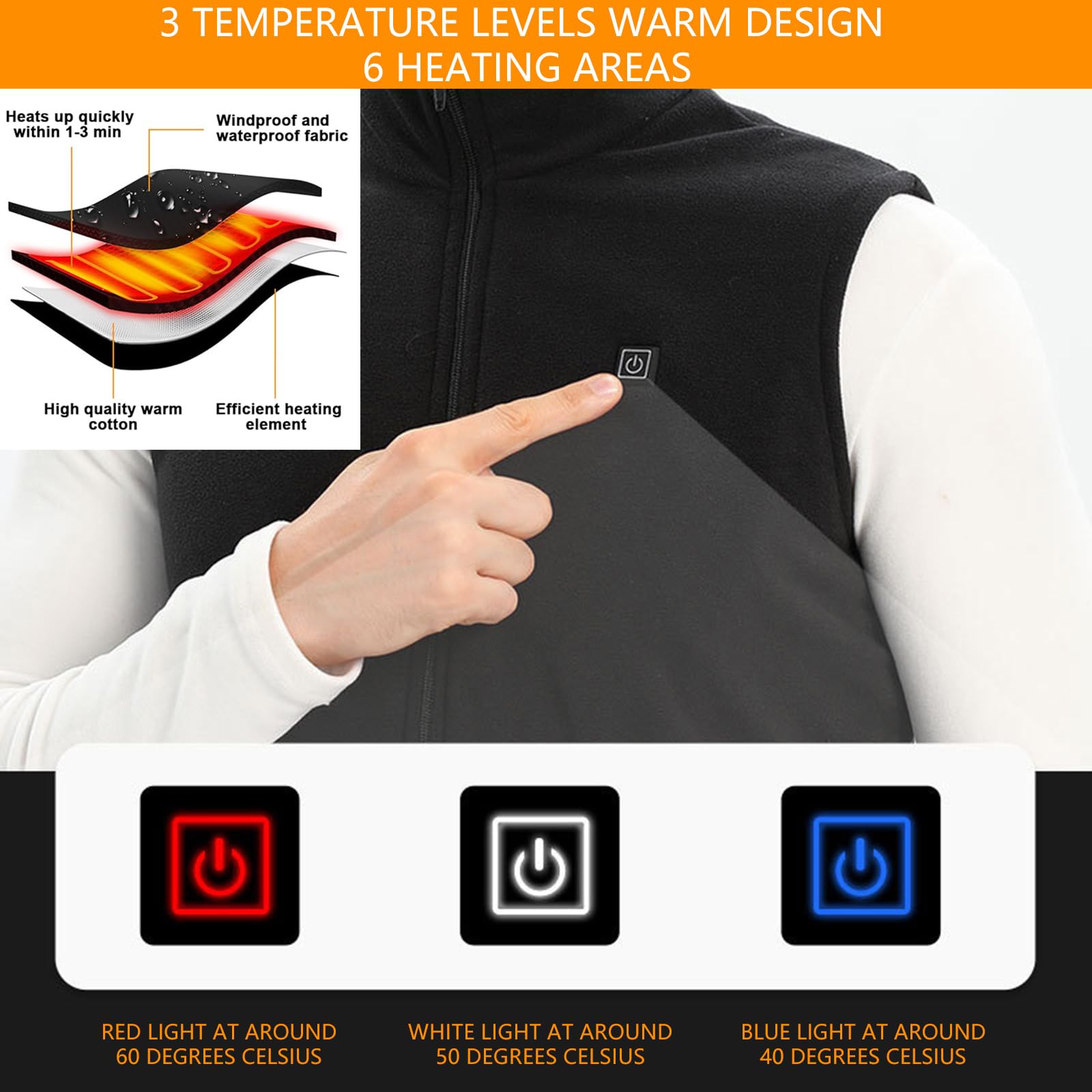Gilet riscaldato USB con tasche per uomo donna 5 zone di riscaldamento riscaldamento rapido traspirante all'aperto sport invernali abbigliamento famiglia anziani