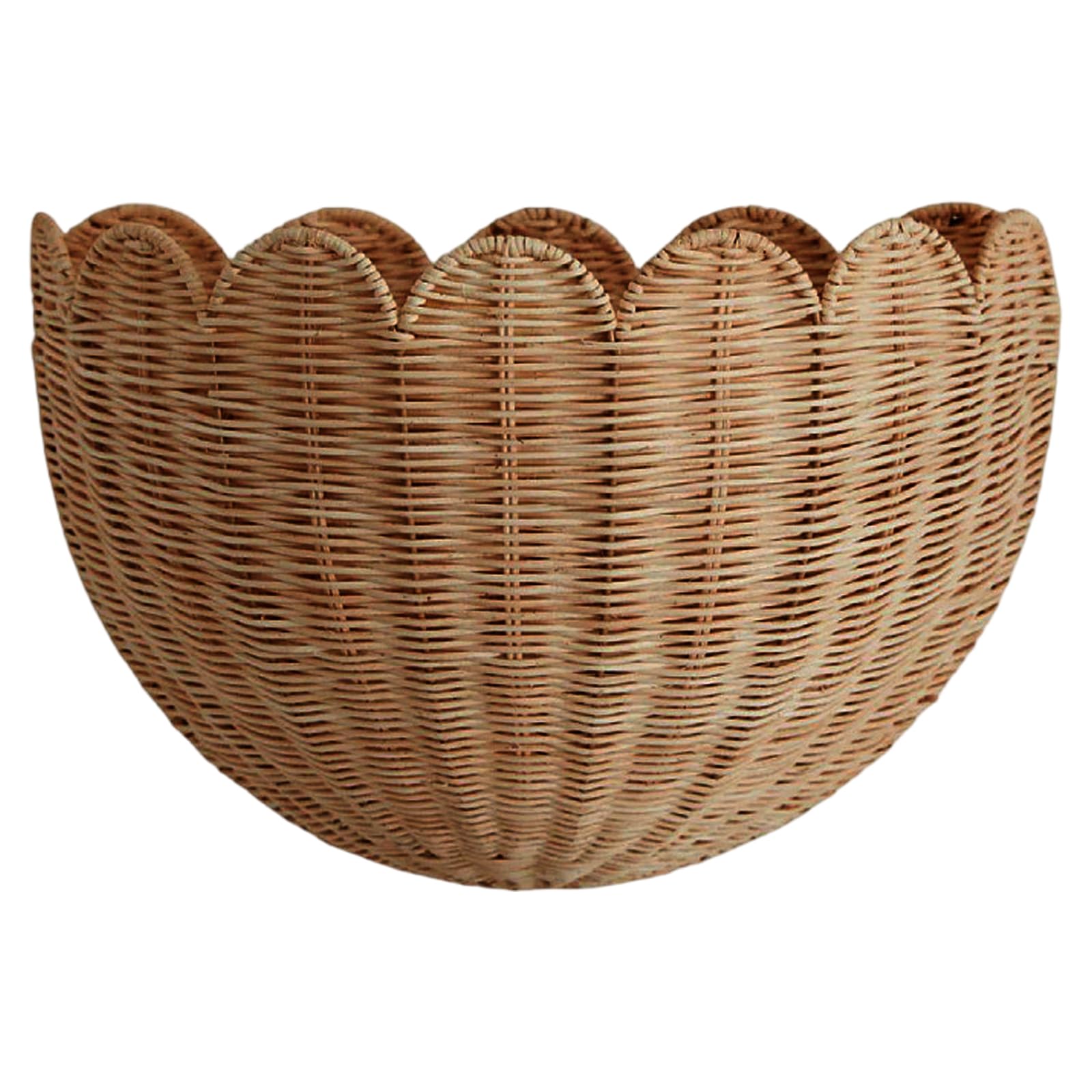 Xoeryoy Scalloped Wall Basket Rustic Wall Hanging Baskets Woven Wicker Basket for Fruit Vegetable Plant Toiletries, Kitchen Bathroom Living Room 5.9x11 inch