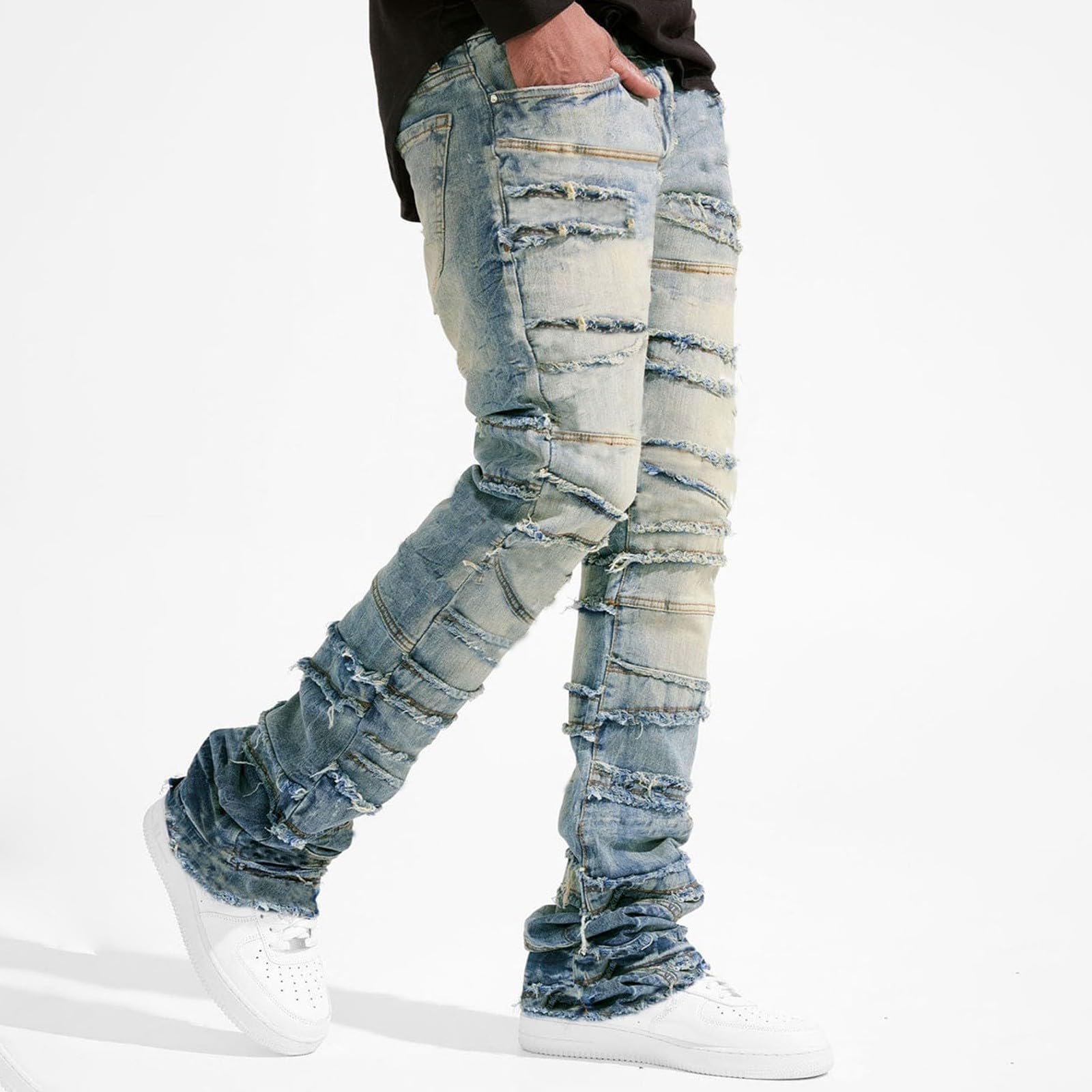 Jeans Uomo Slim Fit, Pantaloni Uomo Jeans Elasticizzati Pantaloni Lunghi Casual Denim Stretch Strappati Skinny Moda Jean Sportiva Jogging Jeans Uomo Estivi Jeans Neri Destroyed Stile Streetwear Y2k