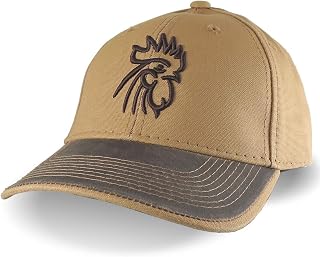 Brown 3D Puff Rooster Head Raised Embroidery on an Adjustable Structured Sienna and Brown Duck Canvas Baseball Cap with Options