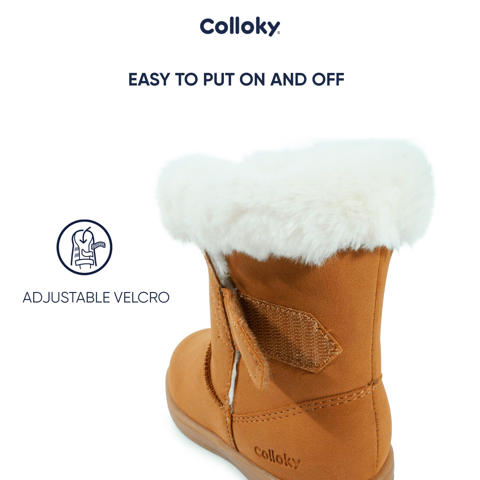 COLLOKY Toddler Ankle Boots for Girls - Water-Resistant Faux Fur-Lined Winter Snow Booties, Non-Slip Outsole, Durable and Comfortable - Ideal for Cold Weather and Outdoor Play - Camel, 8