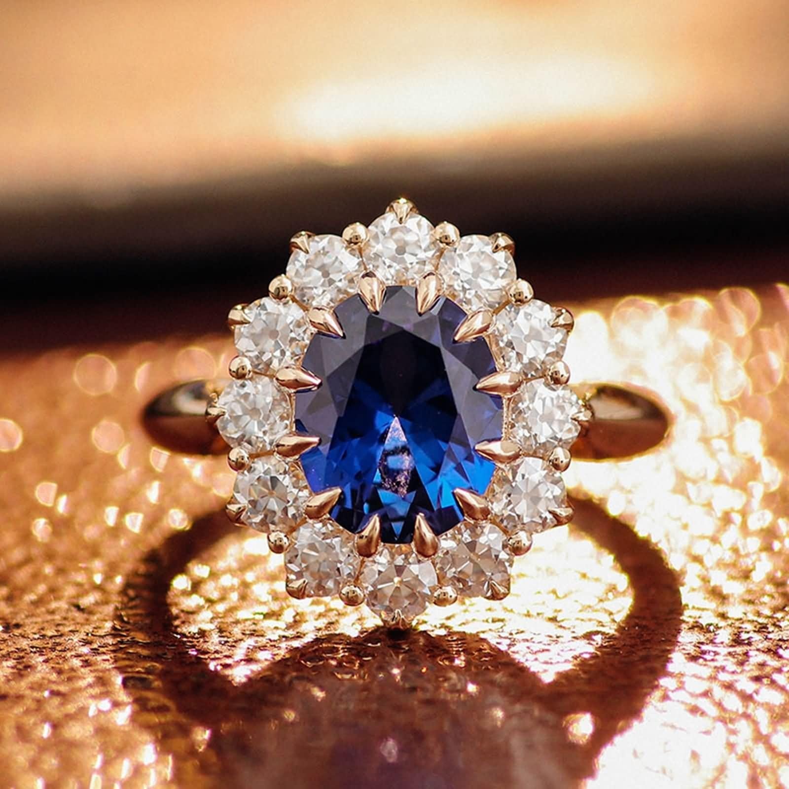 Wycian Anello Promise For Her, Anello Zaffiro Oro Giallo 9 carati Zaffiro Creato 1Ct Taglio Ovale Blu Personalizzato Per Compleanno