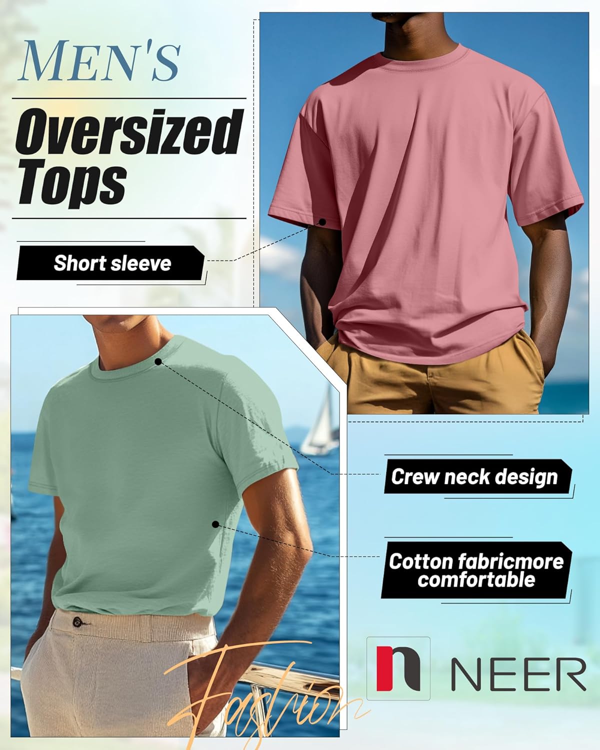 Neer 7 Pack Men's Big and Tall Shirts Summer Cotton Short Sleeve Tee Crew Neck Casual Top Basic Oversize T Shirts - Image 5