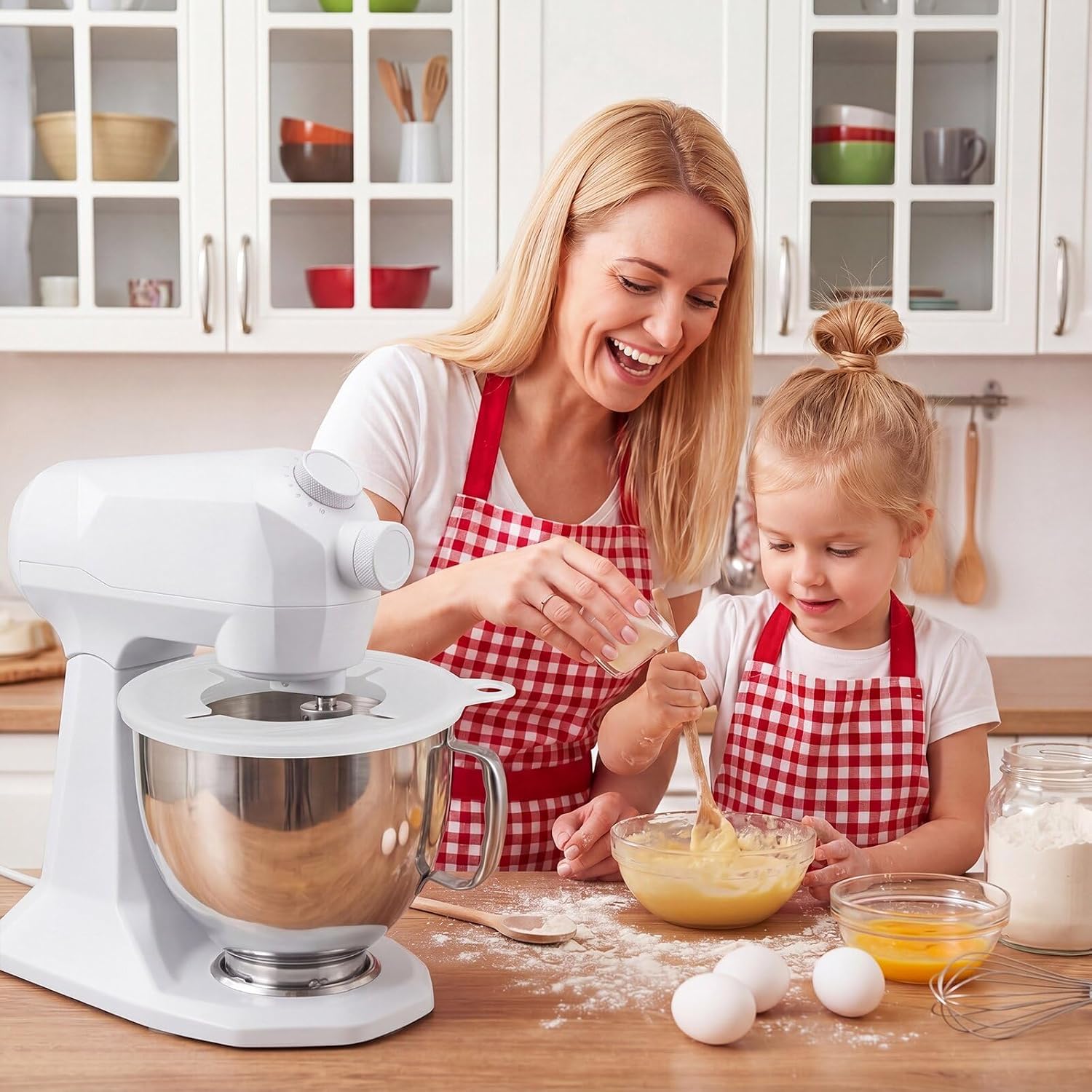 SiliFine 1 Pcs Flour Splash Guard Compatible with Ksm150 Kitchen Stand Mixer, Silicone Anti-splash Lid Cover with Anti-scraping Edge, White Protective Bowl Cover