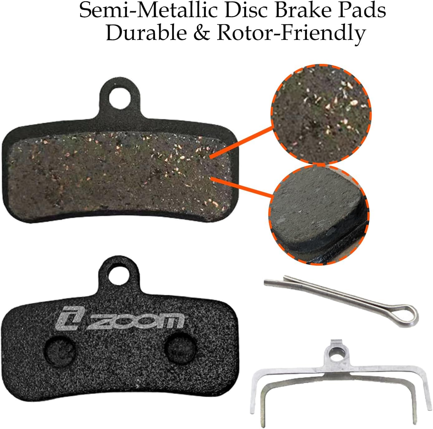 Zoom 4-Piston Brake Pad Replacement Set, Semi-Metallic Disc Brake Pads Compatible with Zoom HB-876 / HB-876E, Shimano D02S / D03S Saint Deore XT XTR SLX Zee, Tektro/TRP for E-Bike & Bicycle