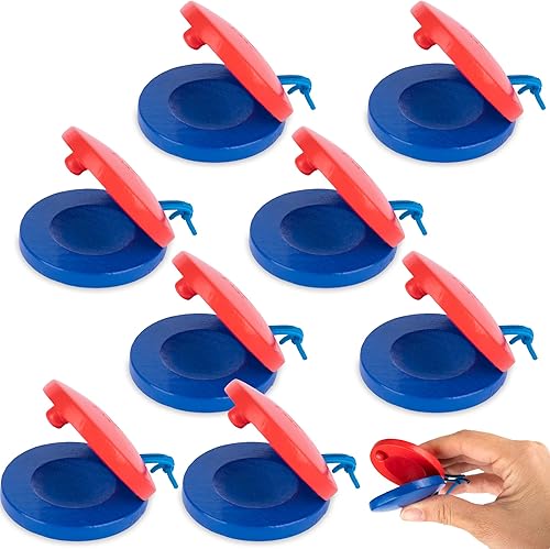 ArtCreativity Castañuelas de madera para niños, juego de 8, juguetes musicales para niños con cuerda elástica para una fácil sujeción, instrumentos