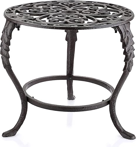 OwnMy Soporte para plantas de hierro fundido resistente, soporte para macetas de hierro vintage, rústico decorativo redondo en maceta, soporte de