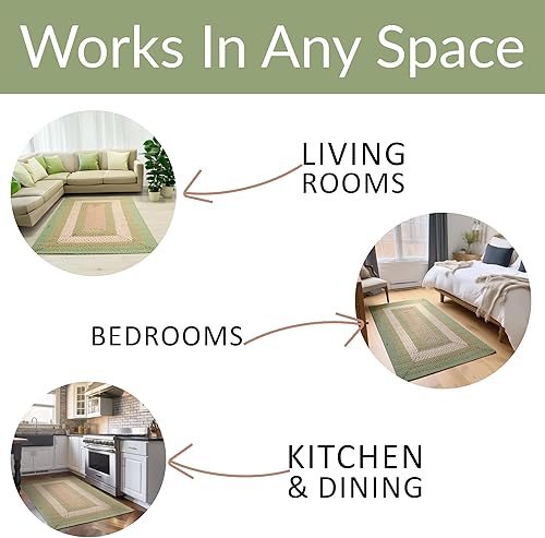 Miniatura 3 de Super Area Rugs Alfombra trenzada de granja de 3 x 5 pies, alfombra de algodón suave natural para sala de estar, alfombra tejida de campo primitivo,