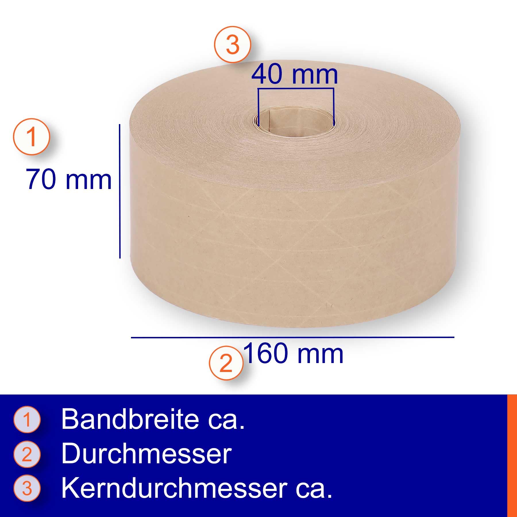 Europack24 6 Rollen Nassklebeband Kraftpapier 70mm x 150m gitterverstärkt | leise abrollend | Paketklebeband für nahezu alle Kartonagen | stark klebendes Packband/Paketband