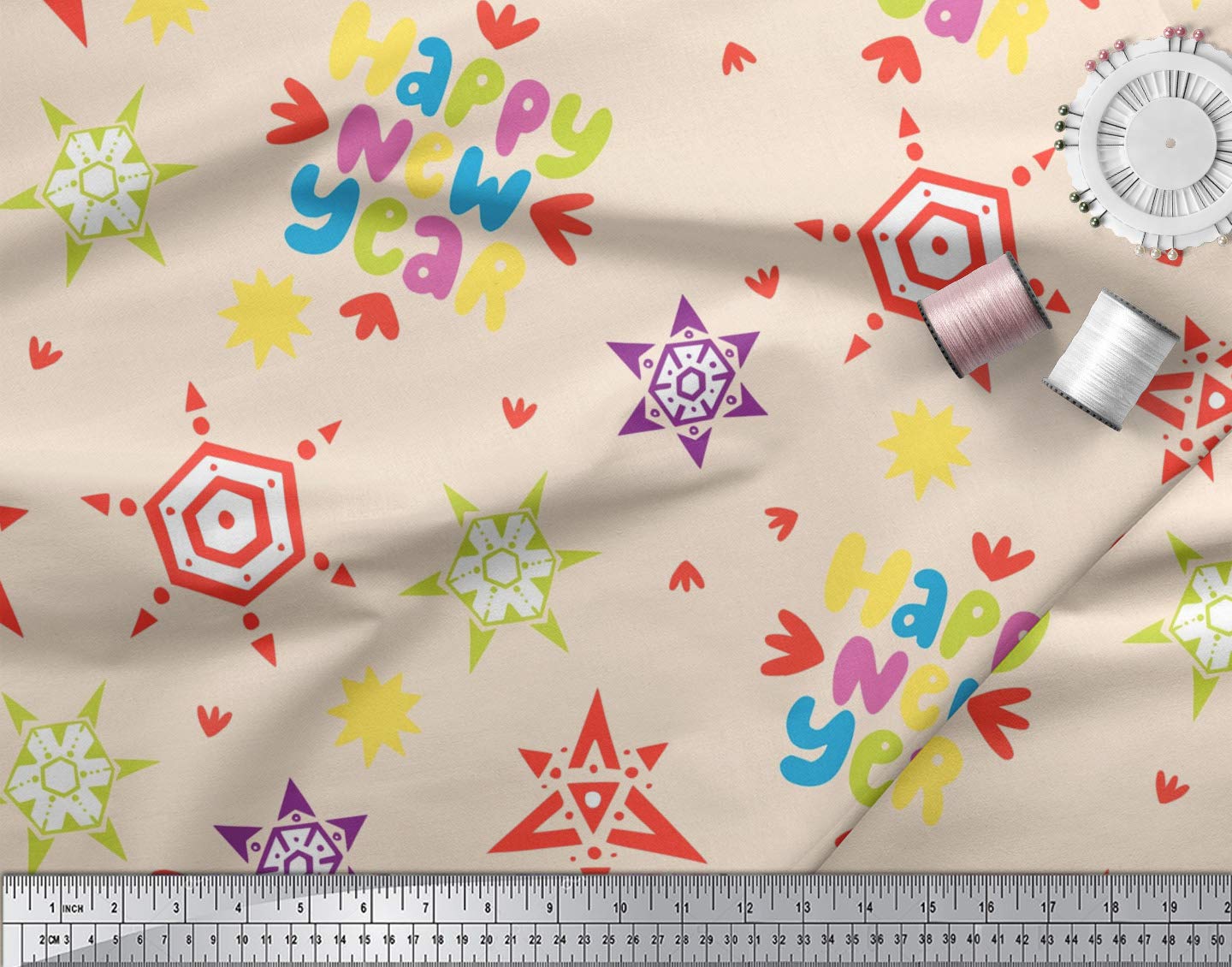 Tissu Popeline Coton Blanc Avec Motif Flocons - Largeur 46-60 Pouces - Panneaux 31,5 X 56 Pouces - Neuf