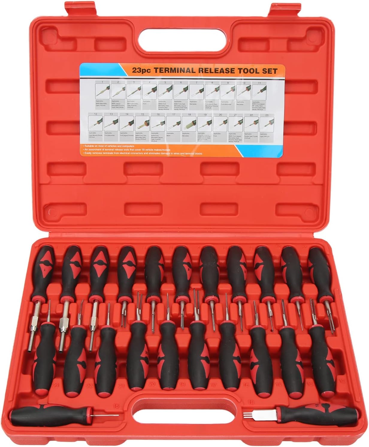 CDQL Terminal Removal Tool Kit, 23pcs Universal Terminal Ejector Kit Depinning Tool with Rubber Handle, Electrical Connector Pin Removal Tool for Vehicles
