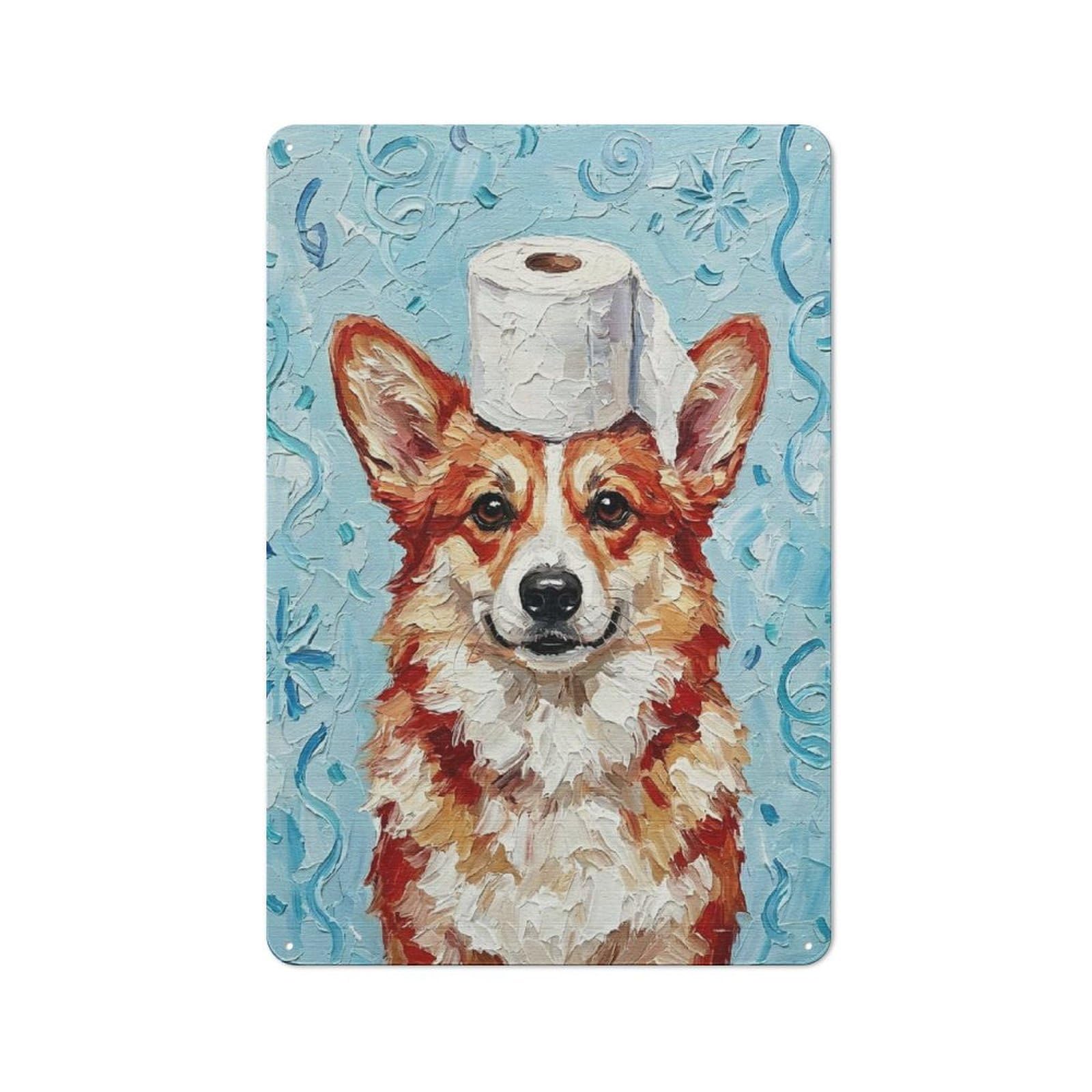 Junmoney Style-5 Vintage Metal Sign 30X20cm Featuring Corgi With Toilet Paper Hat For Pub Or Café, Wall Decor For People Reorganising Pub And Café