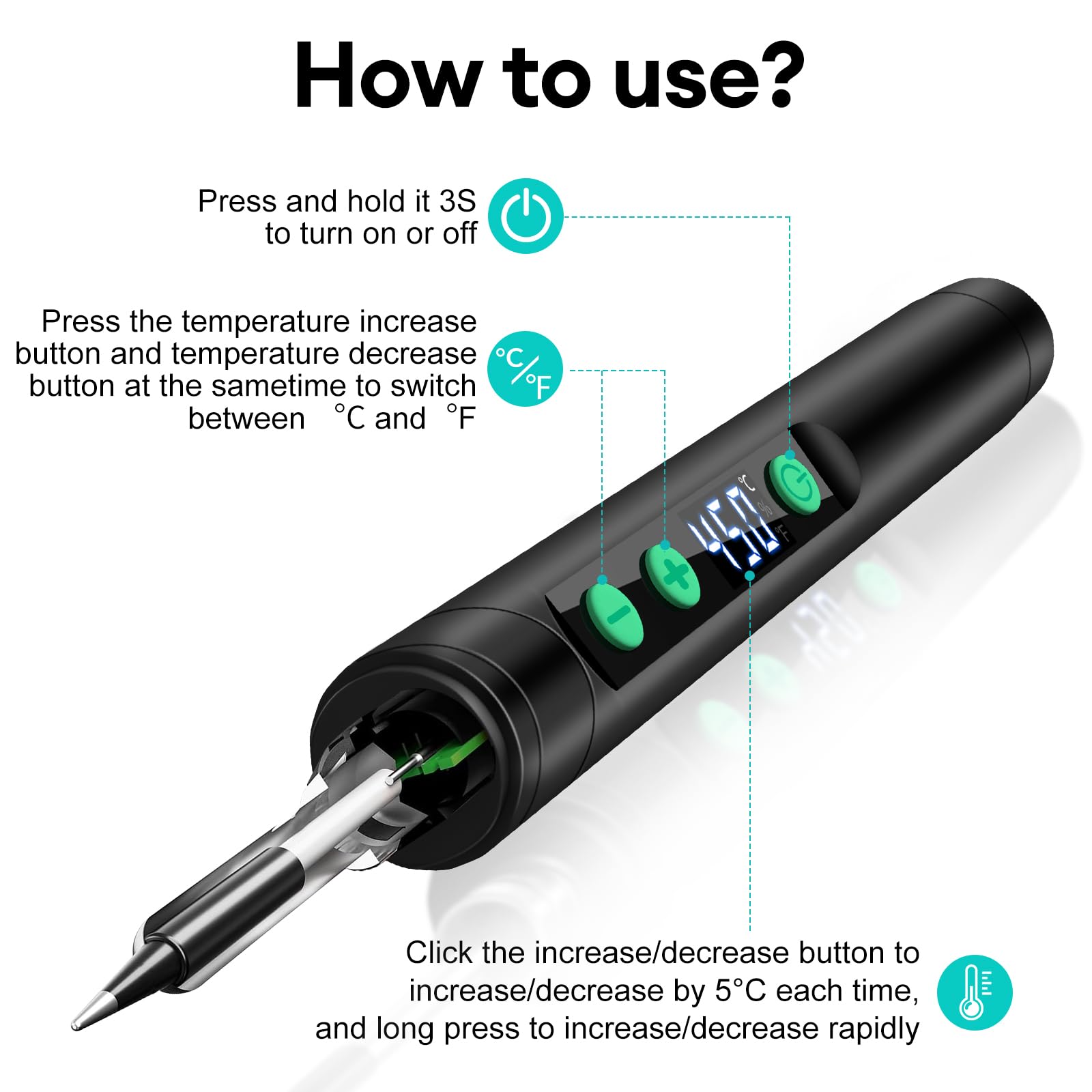 USB-C oplaadbare soldeerbout, draagbare draadloze soldeerpen met LCD-scherm USB-C oplaadbare soldeerbout, draagbare draadloze soldeerpen met LCD-scherm