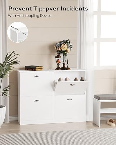 Vista 16 de MIRROTOWEL Armario para zapatos, escondido delgado y estrecho con 4 cajones para entrada, vestíbulo, pasillo, dormitorio, gris Gris1