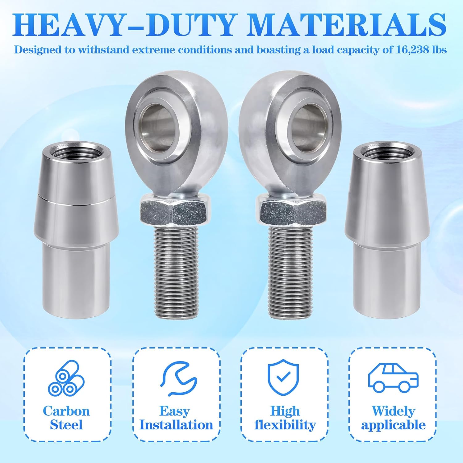 1/2-20 Heim Joints Rod End Kit, .050 Bungs with Jam Nuts | RH & LH Hand Thread, Chromoly, Panhard Bar for Steering & Suspension, Traction Bars & Steering, 1 Set