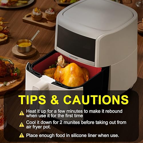 Miniatura 7 de Seropy - Paquete de 2 forros de silicona reutilizables para freidora de aire de 7.1 pulgadas, forros cuadrados para freidora de aire de 4 a 7