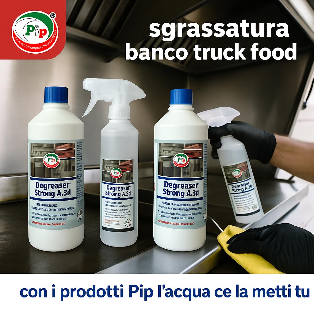 PIP Sgrassatore Professionale Degreaser Strong A-84, Disincrostante, Kit 2pz. da 1L, Concentrato pari a 40 litri di prodotto pronto all'uso, Pulizia Pavimenti, Superfici in Teflon, Forni in Acciaio