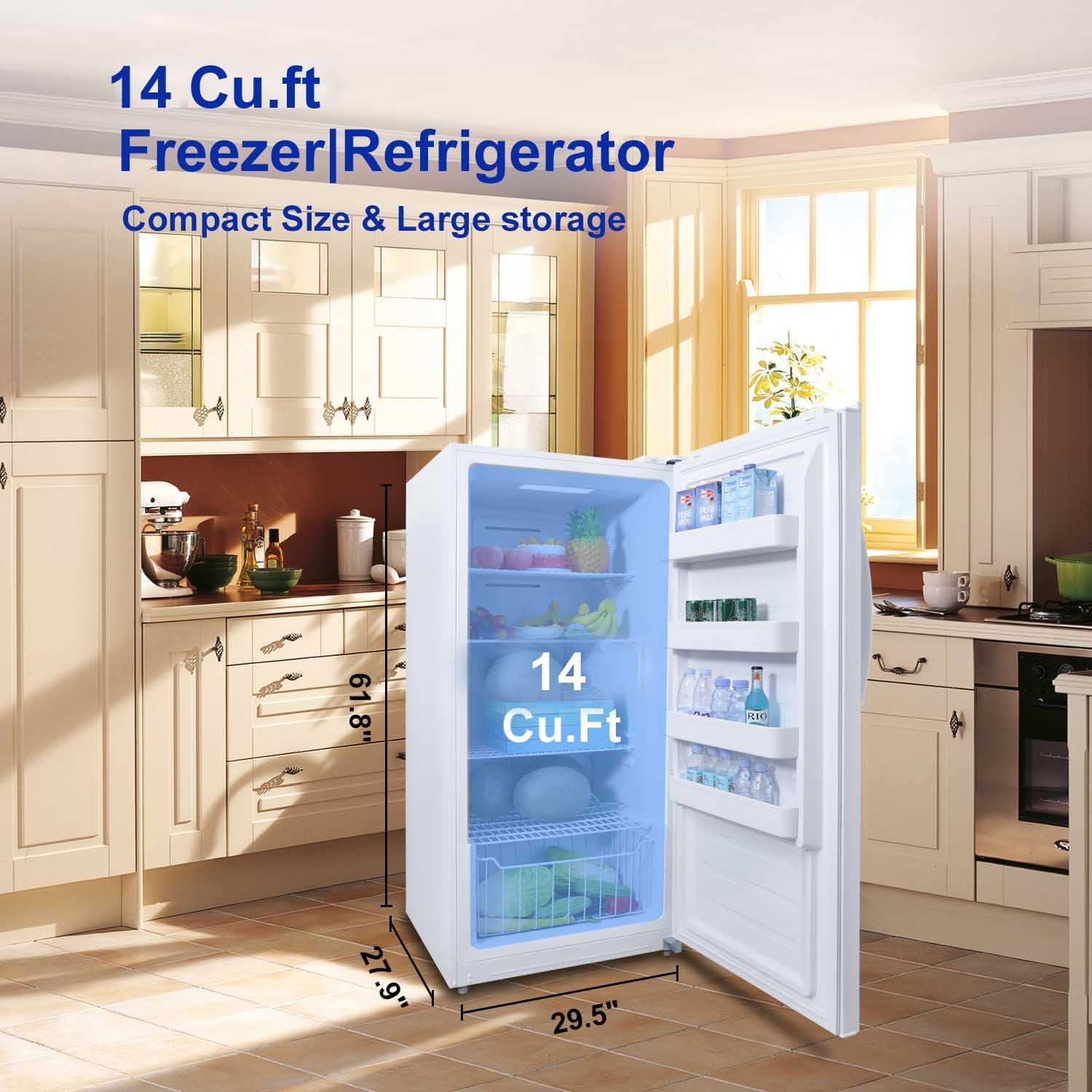 Stand Up Freezer 14 Cu. Ft, Upright Freezer Frost Free, Convertible Refrigerator Garage Ready, Standing Deep Freezers Upright, Freezerless Refrigerator Vertical For Kitchen, Home, White