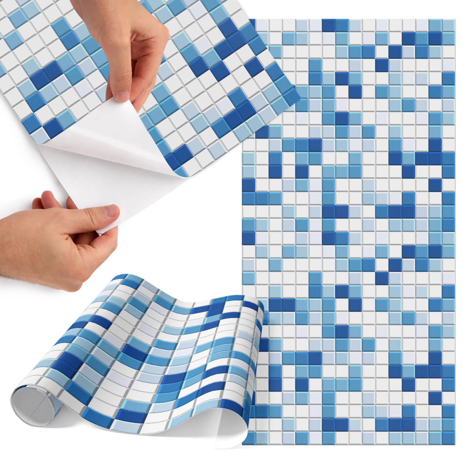Vinilo Mosaico Azul 75x150 cm Autoadhesivo y Mate para Forrar Muebles y Cocinas