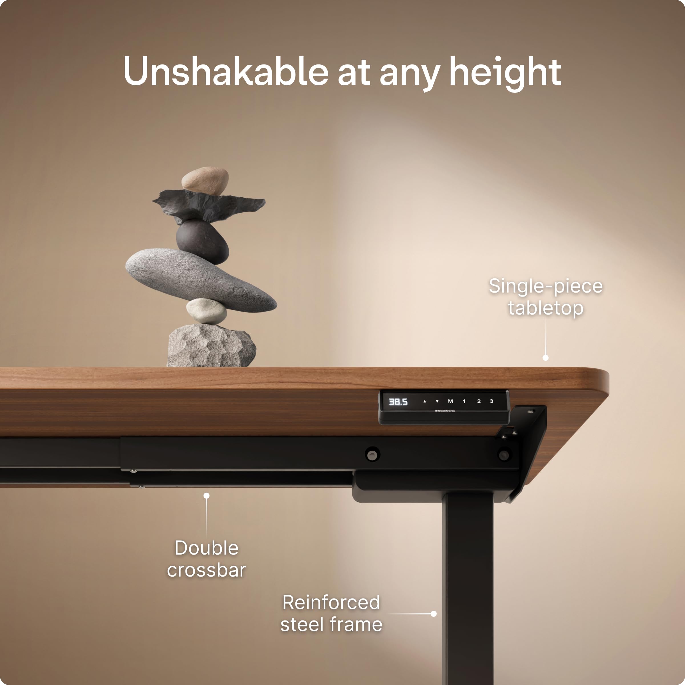 Black 60x28 in Electric Standing Desk, 1 Inch Thick Tabletop | Double Beam Frame, Holds 220lbs, Sit Stand, 3 Memory Height Adjustment, Extra Deep Table Top, Black Frame thumbnail 9