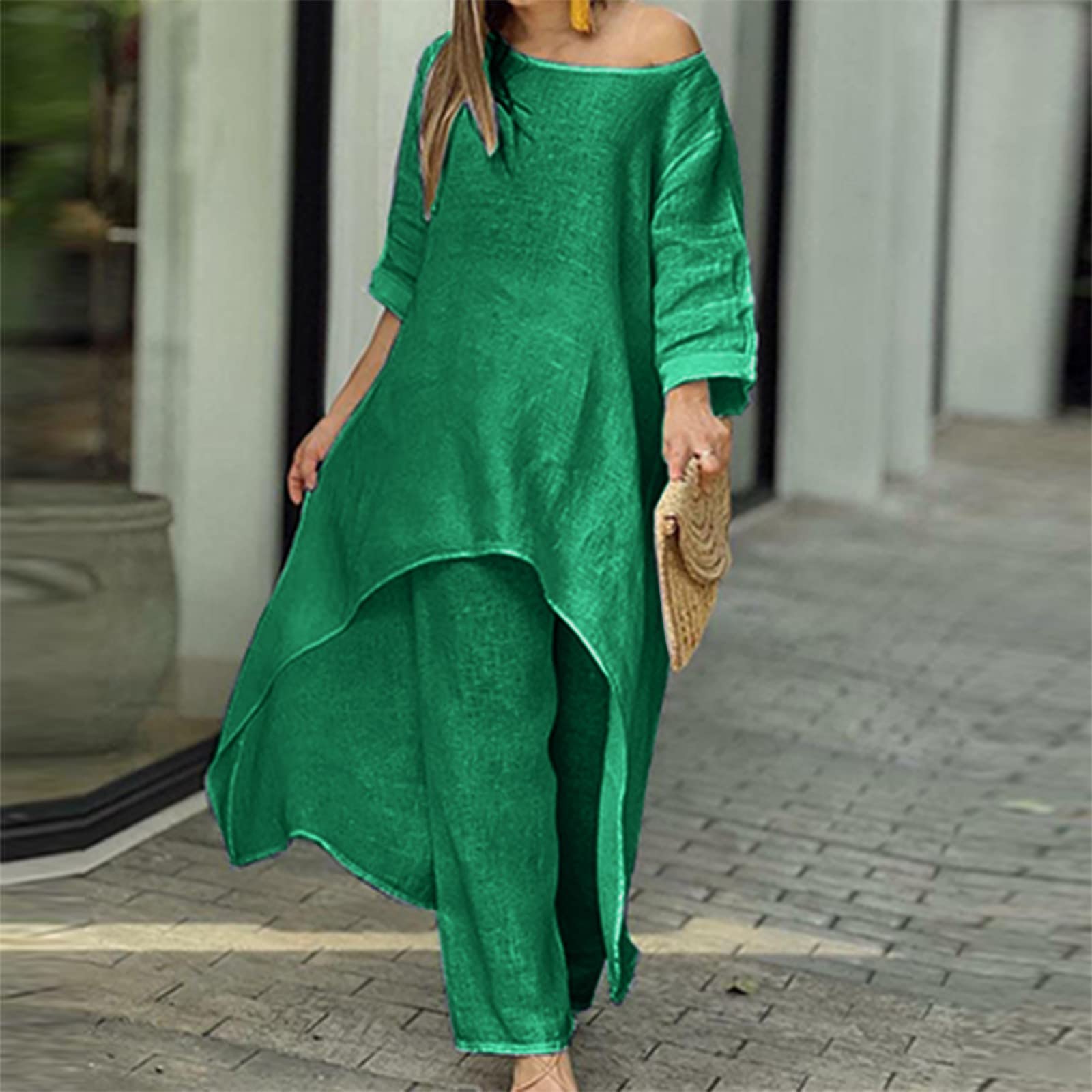 Pantaloni a maniche lunghe da donna in chiffon, stile casual, alla moda, set di due pezzi, tute per taglie forti