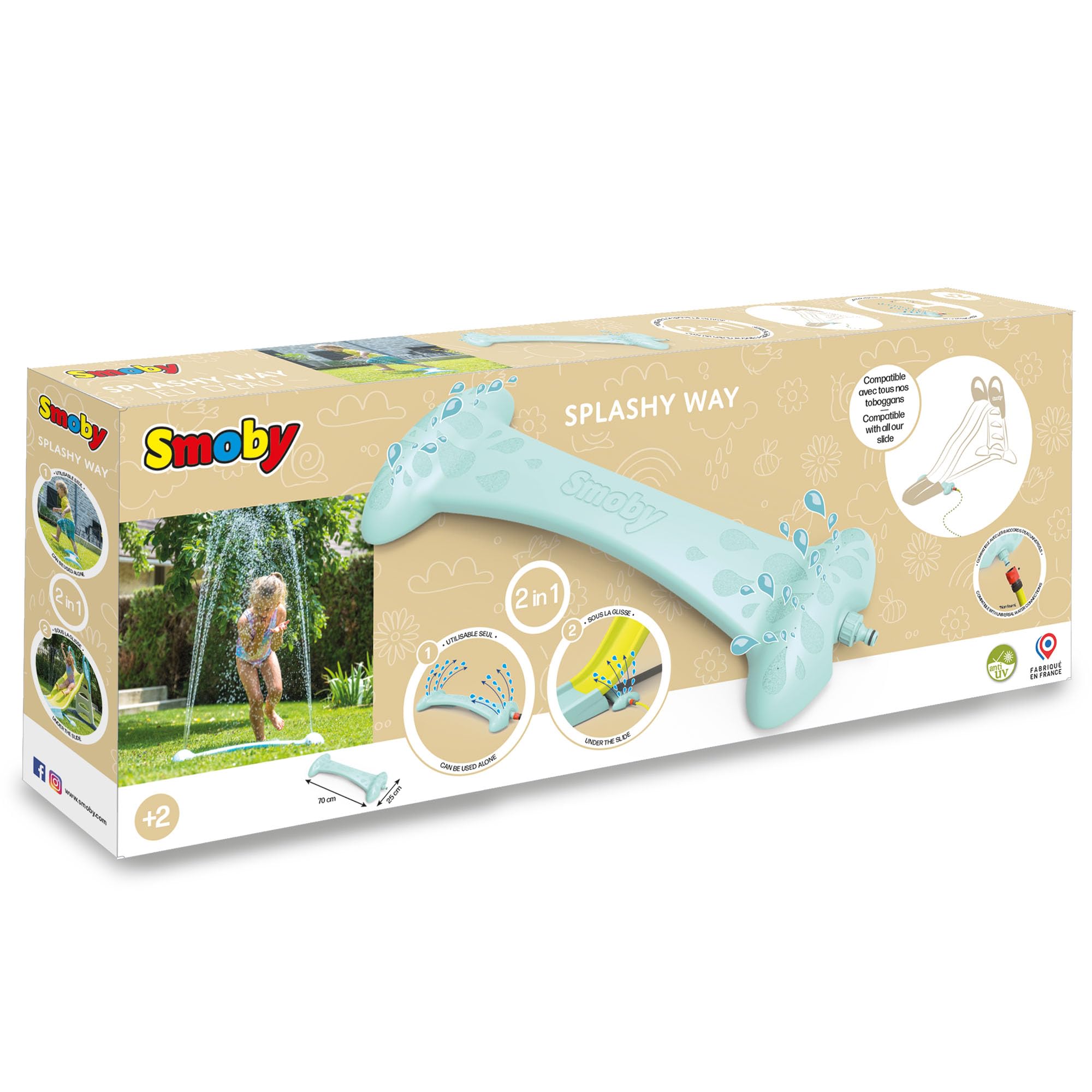 Smoby - Splashy Way Wassersprinkler für Kinder - magischer Wassertunnel für die Wasserrutsche oder Wasserspiel im Garten, Outdoor Spielzeug ab 2 Jahre, 71x26x7 cm