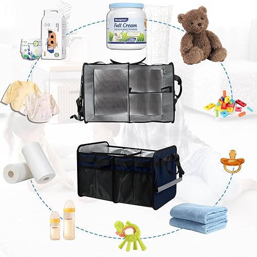 Miniatura 4 de FIROK Organizador plegable para maletero, organizador de pañales para bebé, estación de cambio de pañales con divisor extraíble, organizador de