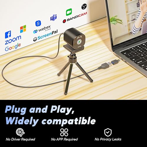 Miniatura 5 de Cámara web 4K con micrófono cámara web de enfoque automático 4K Nisheng con cubierta de privacidad y trípode Plug and Play cámara web USB para