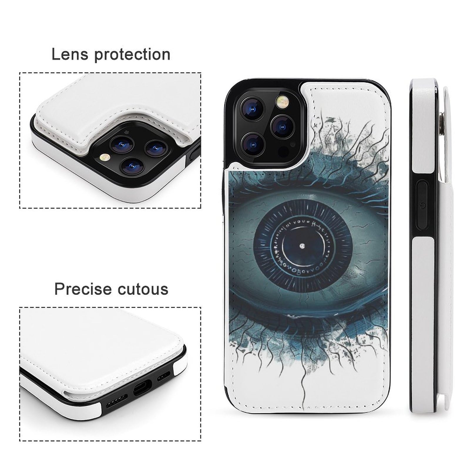 Fundas tipo cartera para iPhone 12 Pro Max, diseño de mal de ojo, funda de piel con ranuras para tarjetas