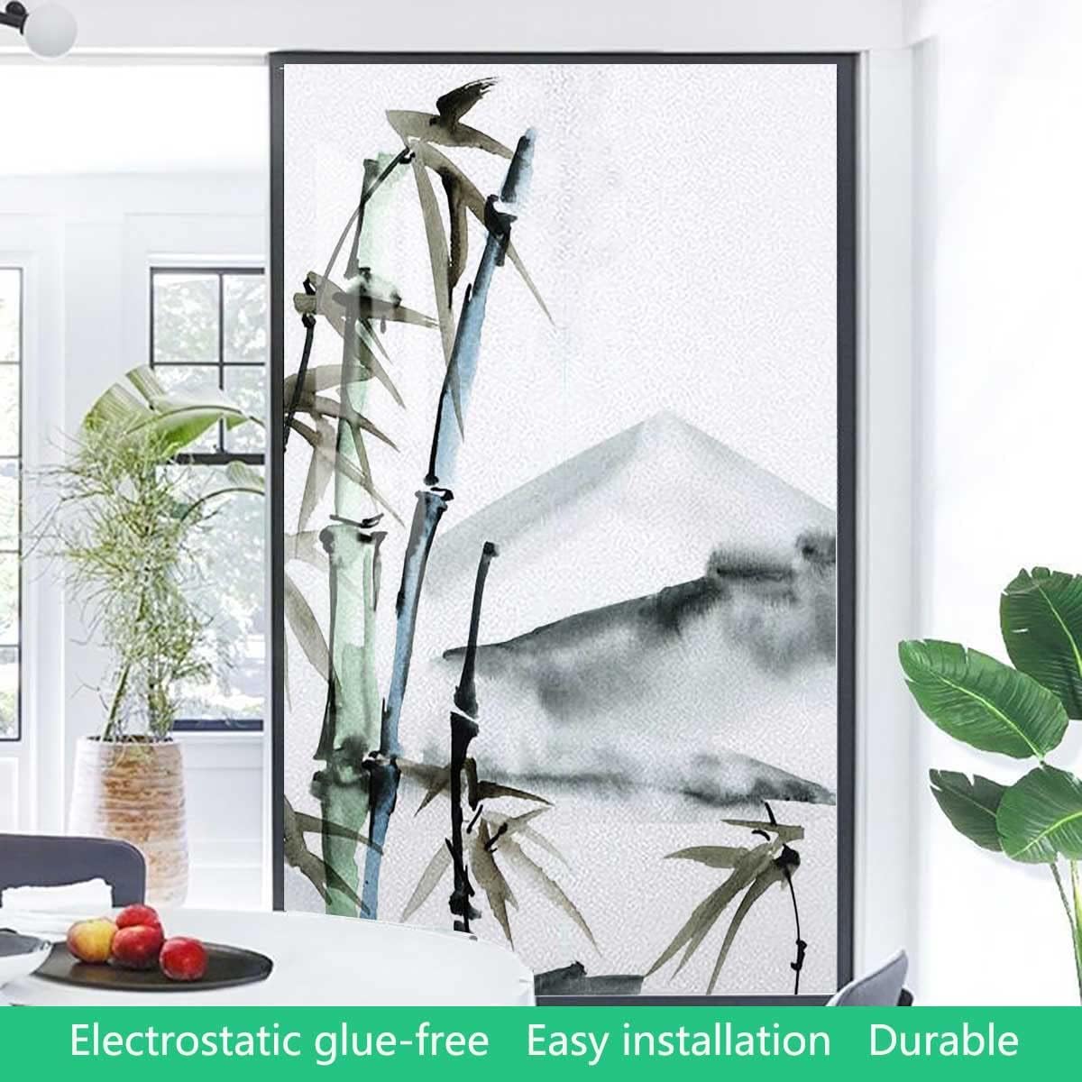 Privacy Film,No Glue Static Decorative Films,Frosted Glass Film,Sliding Door Bathroom Reusable Window Decal Sticker Japanese Pattern 35.4Wx59L-inch