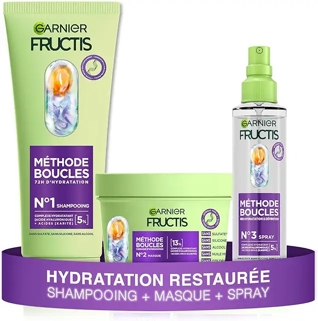 Routine 3 Produits Garnier Fructis Méthode Boucles - Shampoing, Masque, Spray Hydratant