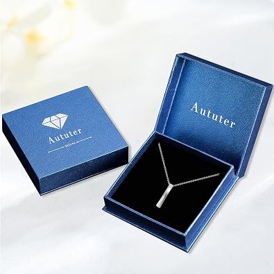 Opal Bar Necklace for Women 925 Sterling Silver Long Opal Pendant Gifts for Women Her Mom Wife Grandma on Valentines Mothers Day Christmas Anniversary