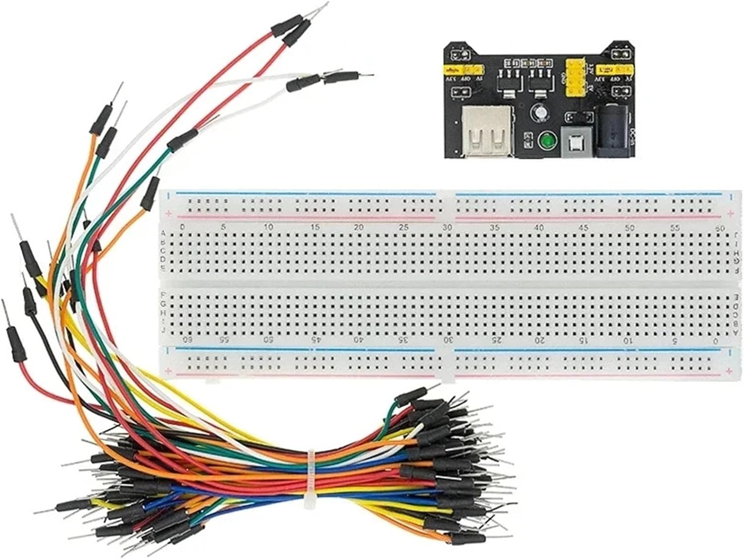 MB102 breadboard Black Power Module+830 Hole Large breadboard+65 Colorful Jumper breadline Set(Complete Set)