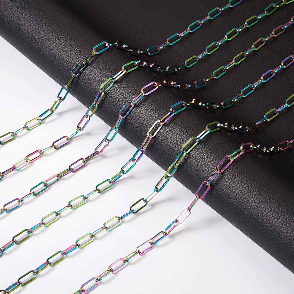 16.4 Feet 304 Stainless Steel Paperclip Chains Unwelded Colorful Metal Flat Oval Cable Link Chains with Spool 6x1.5mm for DIY Bracelet Necklace Jewelry Crafts Making
