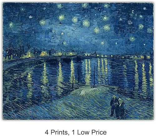 Miniatura 4 de 4 piezas de reproducción artística de Vincent Van Gogh La noche estrellada 1889 y la noche estrellada sobre el rodano Pintura al óleo pintada a mano